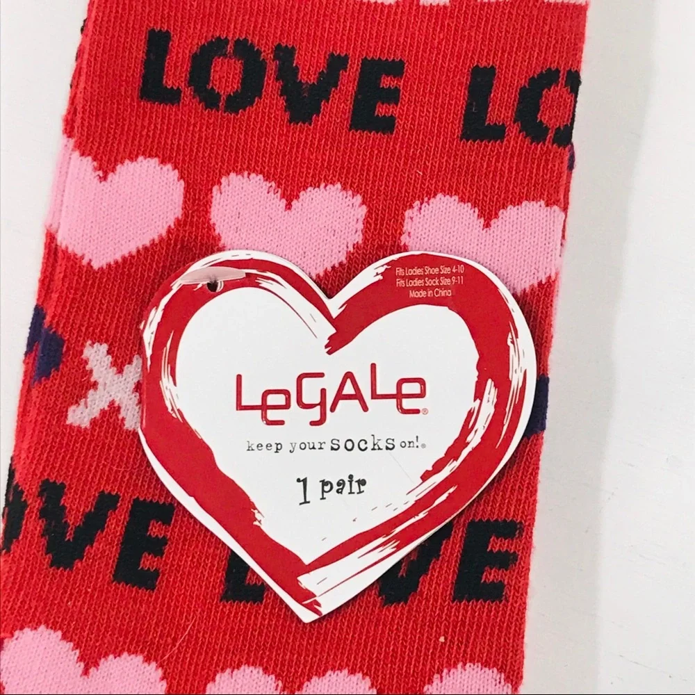 LeGale Love XOXO Valentines Day Socks, Red, Pink